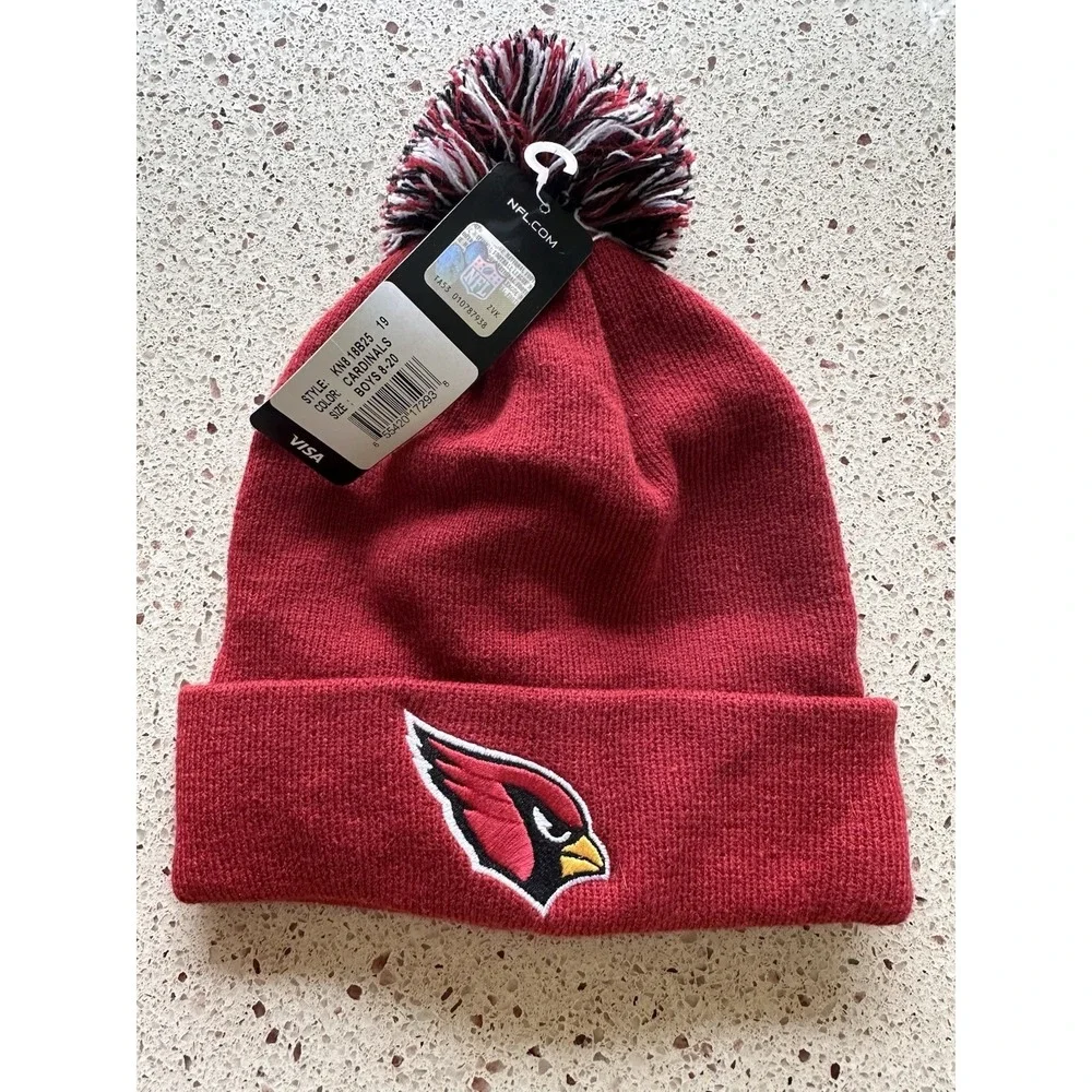 NFL Apparel Arizona Cardinals Knit Pom Hat Cap Youth Boys 8-20 NWT Red